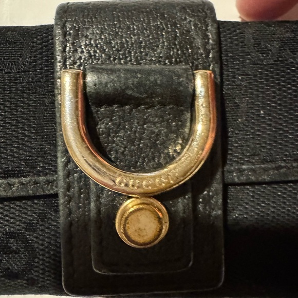 Gucci GG Monogram Black Key & Card Holder with Gold Accent